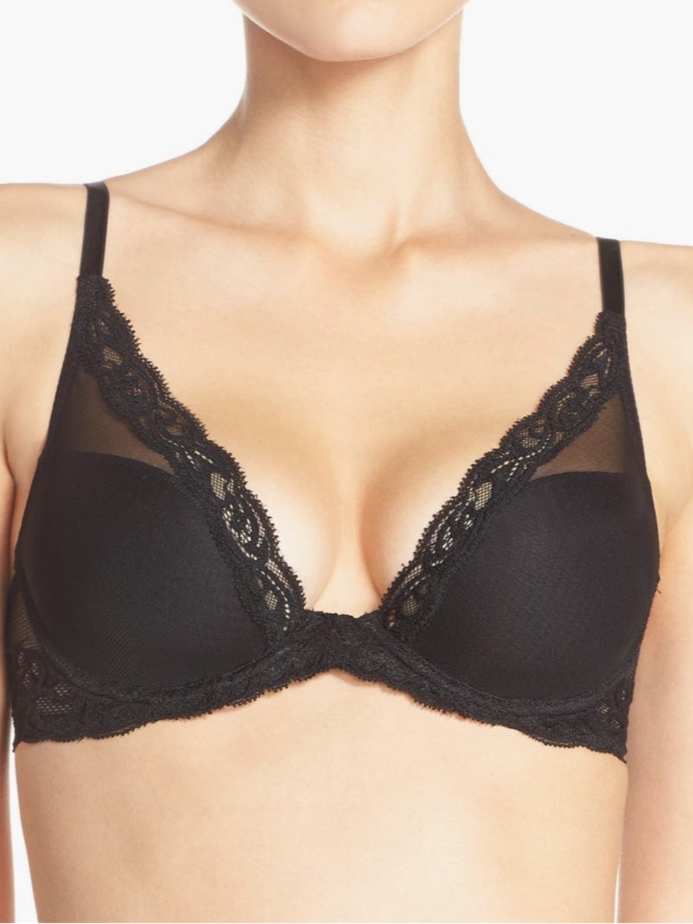 Natori Feathers Plunge Black Lace Bra